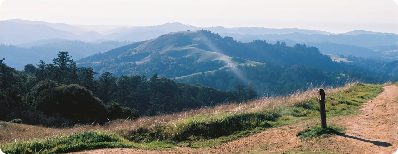 Hills and trail overlooking the San Francisco Bay Area.